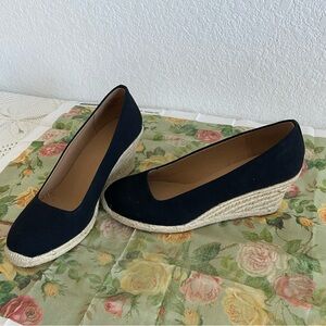 Women’s 8.5 J. Crew Black Canvas Wedge Espadrille Shoes